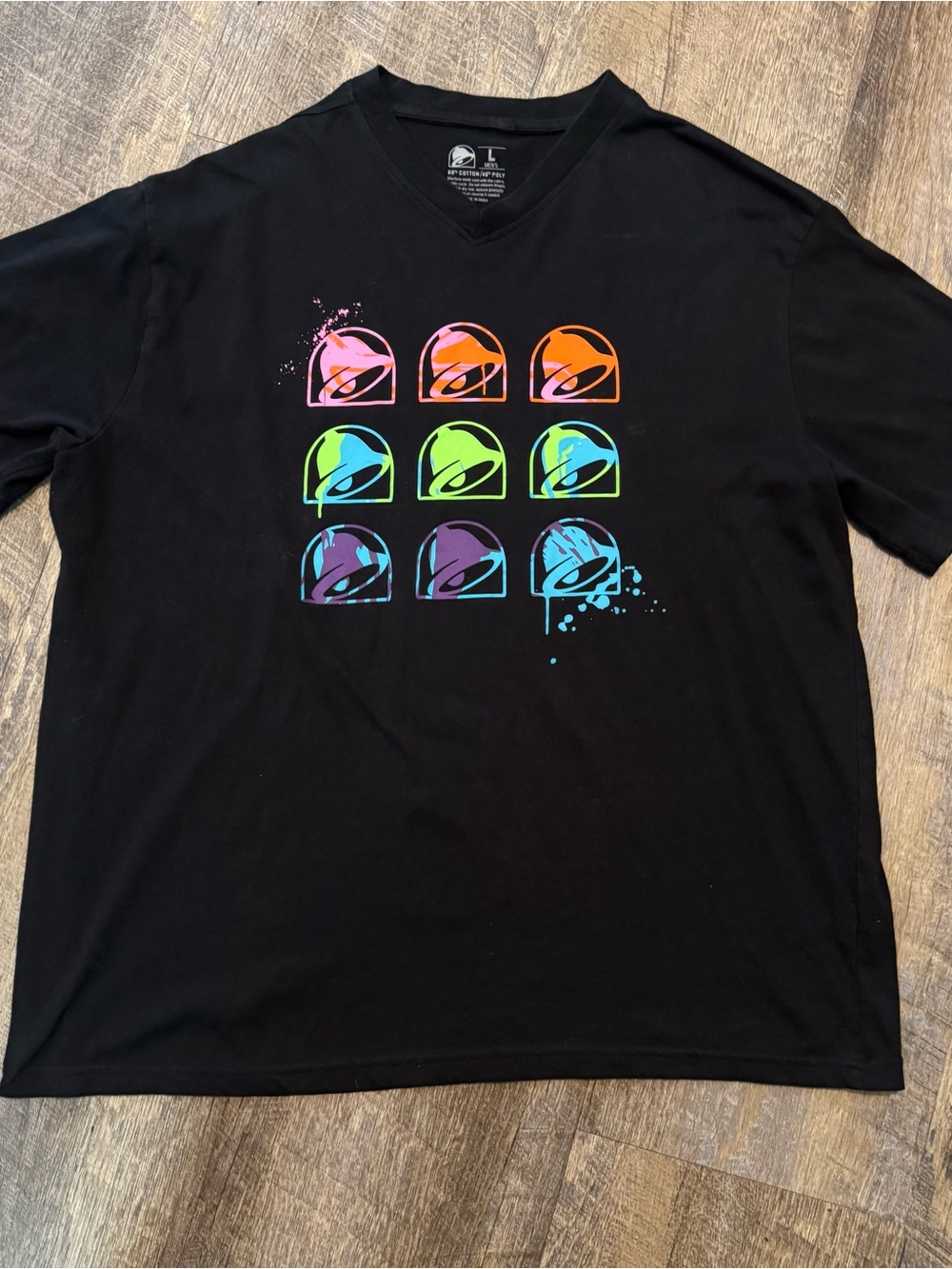Taco Bell Shirt Mens Large Black Neon Logo Graphic V Neck Fast Food T-Shirt